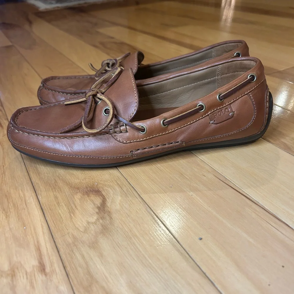 Polo Ralph Lauren Quiet Luxury Brown Leather Driving Loafers 9.5 Old Money